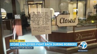 Store employees fight off hammer-swinging thieves during Newport Beach smash-and-grab robbery | ABC7