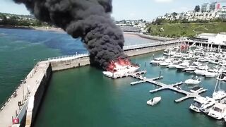 Huge ‘fireball’ rips through £6M super yacht as smoke clears popular beach