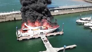 Huge ‘fireball’ rips through £6M super yacht as smoke clears popular beach