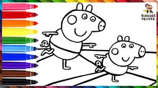 Dibuja y Colorea A Peppa Pig Y A George Pig Haciendo Yoga ???????????????? Dibujos Para Niños