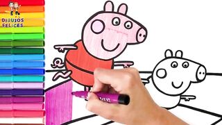 Dibuja y Colorea A Peppa Pig Y A George Pig Haciendo Yoga ???????????????? Dibujos Para Niños