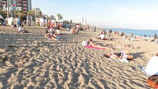 Beach walk / Walking Tour playa la barceloneta Barcelona / Spain