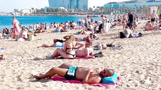 Barcelona beach walk 2022 / beach Sant Sebastia ????️????????Spain best beaches