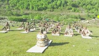 ITBP personnel practicing Yoga ahead of 8th International Day of Yoga in Himachal Pradesh.