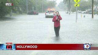 Hollywood Beach rescue vehicles help cars stuck in flooding