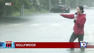 Hollywood Beach rescue vehicles help cars stuck in flooding