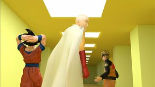 what if attack on Titan , Narutoin, Goku and saitama trapped in Backroom