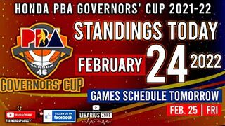 PBA STANDINGS TODAY as of February 24, 2022 | GAME RESULTS TODAY | Games Schedule Tomorrow