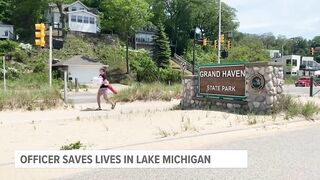 Off-duty officer jumps in to save lives at Grand Haven beach