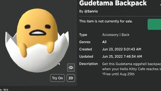 FREE ACCESSORY! HOW TO GET Gudetama Backpack! (Roblox My Hello Kitty Cafe Event)