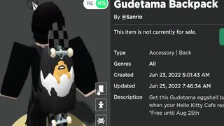 FREE ACCESSORY! HOW TO GET Gudetama Backpack! (Roblox My Hello Kitty Cafe Event)