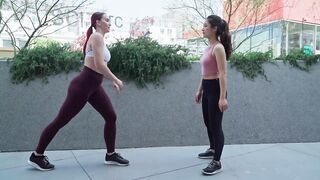 beautiful women doing full body stretching together