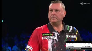 Phil Taylor playing MIND GAMES v Kevin Painter at World Seniors Matchplay Darts?