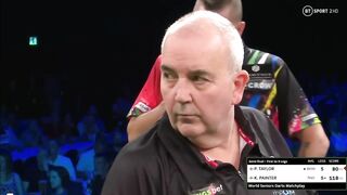 Phil Taylor playing MIND GAMES v Kevin Painter at World Seniors Matchplay Darts?