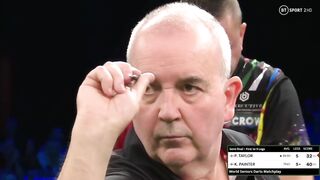 Phil Taylor playing MIND GAMES v Kevin Painter at World Seniors Matchplay Darts?