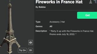 FREE ACCESSORY! HOW TO GET Fireworks in France Hat! (ROBLOX)