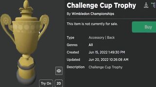 FREE ACCESSORY! HOW TO GET Challenge Cup Trophy! (Roblox WimbleWorld Event)