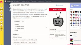 Roblox Broken Tee Vee Went Limited