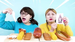 Kielbasa Sausage Challenge & Spam, Vienna Sausage Skewers, Giant Sausage Mukbang by HIU 하이유