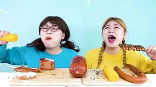 Kielbasa Sausage Challenge & Spam, Vienna Sausage Skewers, Giant Sausage Mukbang by HIU 하이유