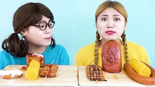 Kielbasa Sausage Challenge & Spam, Vienna Sausage Skewers, Giant Sausage Mukbang by HIU 하이유