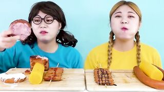 Kielbasa Sausage Challenge & Spam, Vienna Sausage Skewers, Giant Sausage Mukbang by HIU 하이유