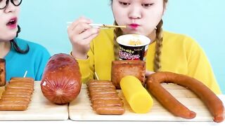 Kielbasa Sausage Challenge & Spam, Vienna Sausage Skewers, Giant Sausage Mukbang by HIU 하이유