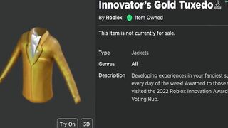 FREE ACCESSORIES! HOW TO GET Gold ‘n’ White Horns, Golden Hat & Jackets! (ROBLOX INNOVATION AWARDS)