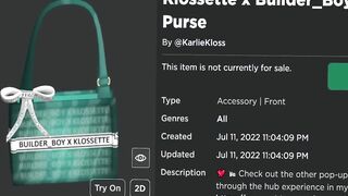 FREE ACCESSORIES! HOW TO GET Klossette x Builder_Boy Purse & Klossette Oversized Sweater! (ROBLOX)