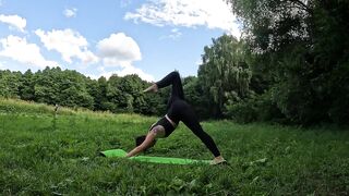 First workout in the park! #yoga #stretching