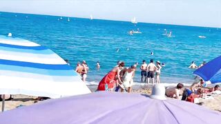 Barcelona beach walk, beach Sant Sebastia????walking Spain best beaches