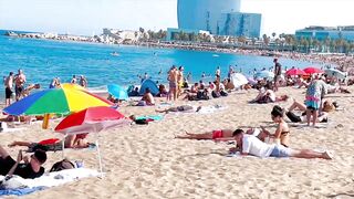 Barcelona beach walk, beach Sant Sebastia????walking Spain best beaches