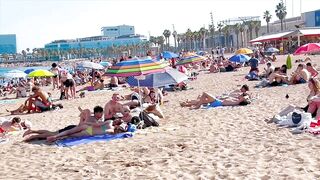 Barcelona beach walk, beach Sant Sebastia????walking Spain best beaches