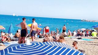 Barcelona beach walk, beach Sant Sebastia????walking Spain best beaches