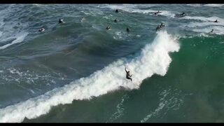 Drone footage of Newport Beach’s Wedge as it goes wild with largest swell of summer season.