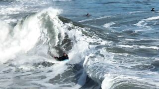 Drone footage of Newport Beach’s Wedge as it goes wild with largest swell of summer season.