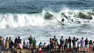 Drone footage of Newport Beach’s Wedge as it goes wild with largest swell of summer season.