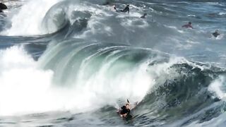 Drone footage of Newport Beach’s Wedge as it goes wild with largest swell of summer season.