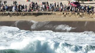 Drone footage of Newport Beach’s Wedge as it goes wild with largest swell of summer season.