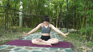 Yoga exercises meditation posture combined with stretching and breathing