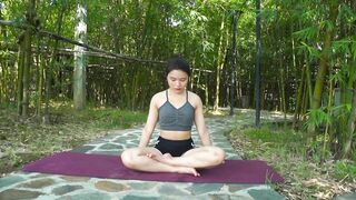 Yoga exercises meditation posture combined with stretching and breathing