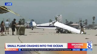 Plane crashes into ocean in Huntington Beach; pilot injured