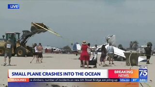 Plane crashes into ocean in Huntington Beach; pilot injured