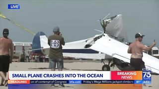 Plane crashes into ocean in Huntington Beach; pilot injured