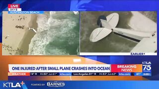 Plane crashes into ocean in Huntington Beach; pilot injured