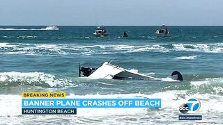 Horrified beachgoers watch as plane crashes into the ocean at Huntington Beach | ABC7