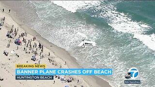 Horrified beachgoers watch as plane crashes into the ocean at Huntington Beach | ABC7