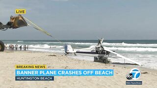 Horrified beachgoers watch as plane crashes into the ocean at Huntington Beach | ABC7