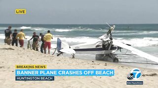 Horrified beachgoers watch as plane crashes into the ocean at Huntington Beach | ABC7