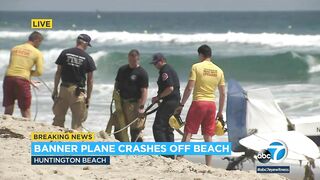 Horrified beachgoers watch as plane crashes into the ocean at Huntington Beach | ABC7